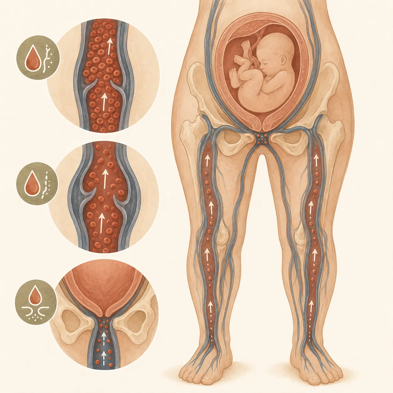 임신 다리 붓기가 생기는 세 가지 메커니즘 일러스트
